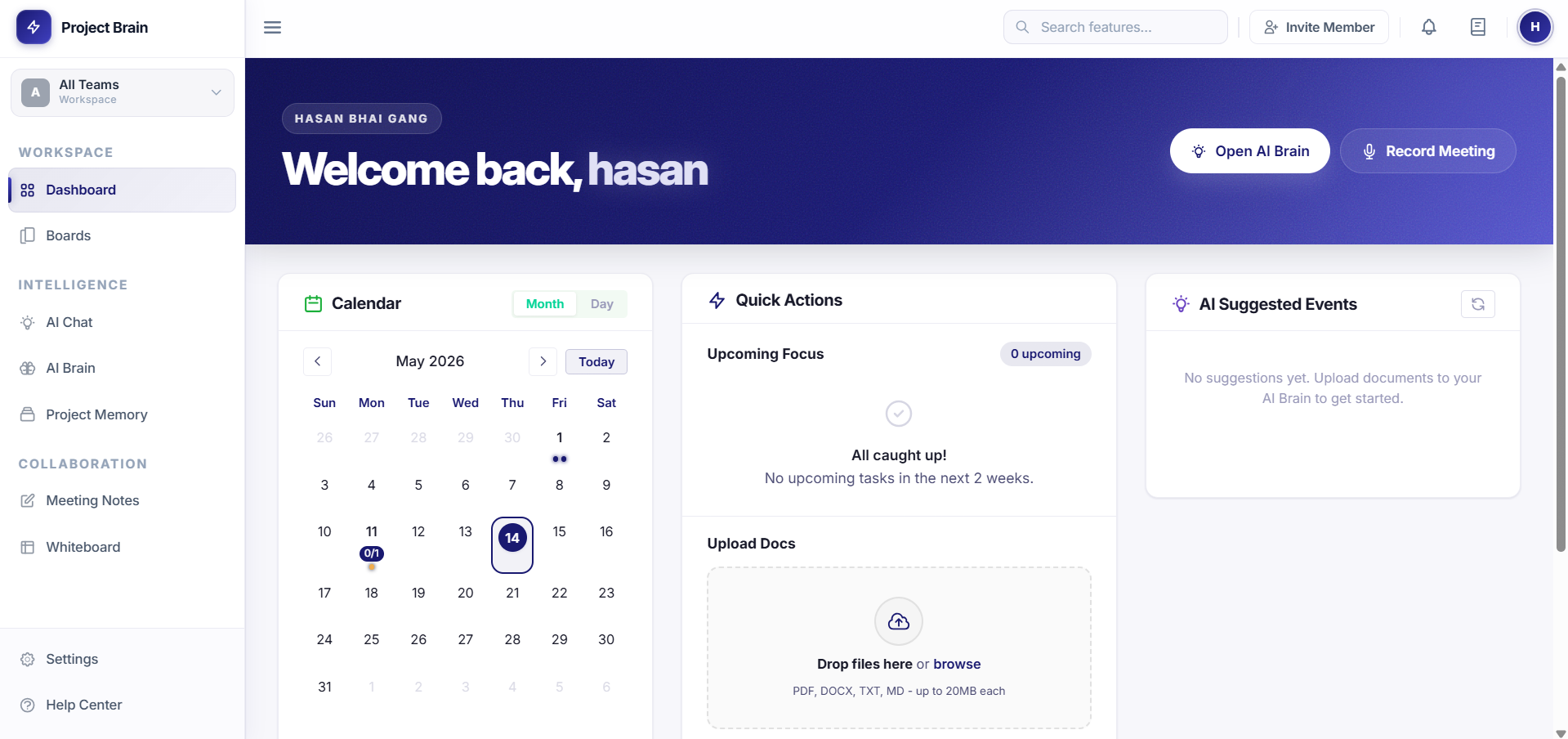 Project Brain dashboard overview